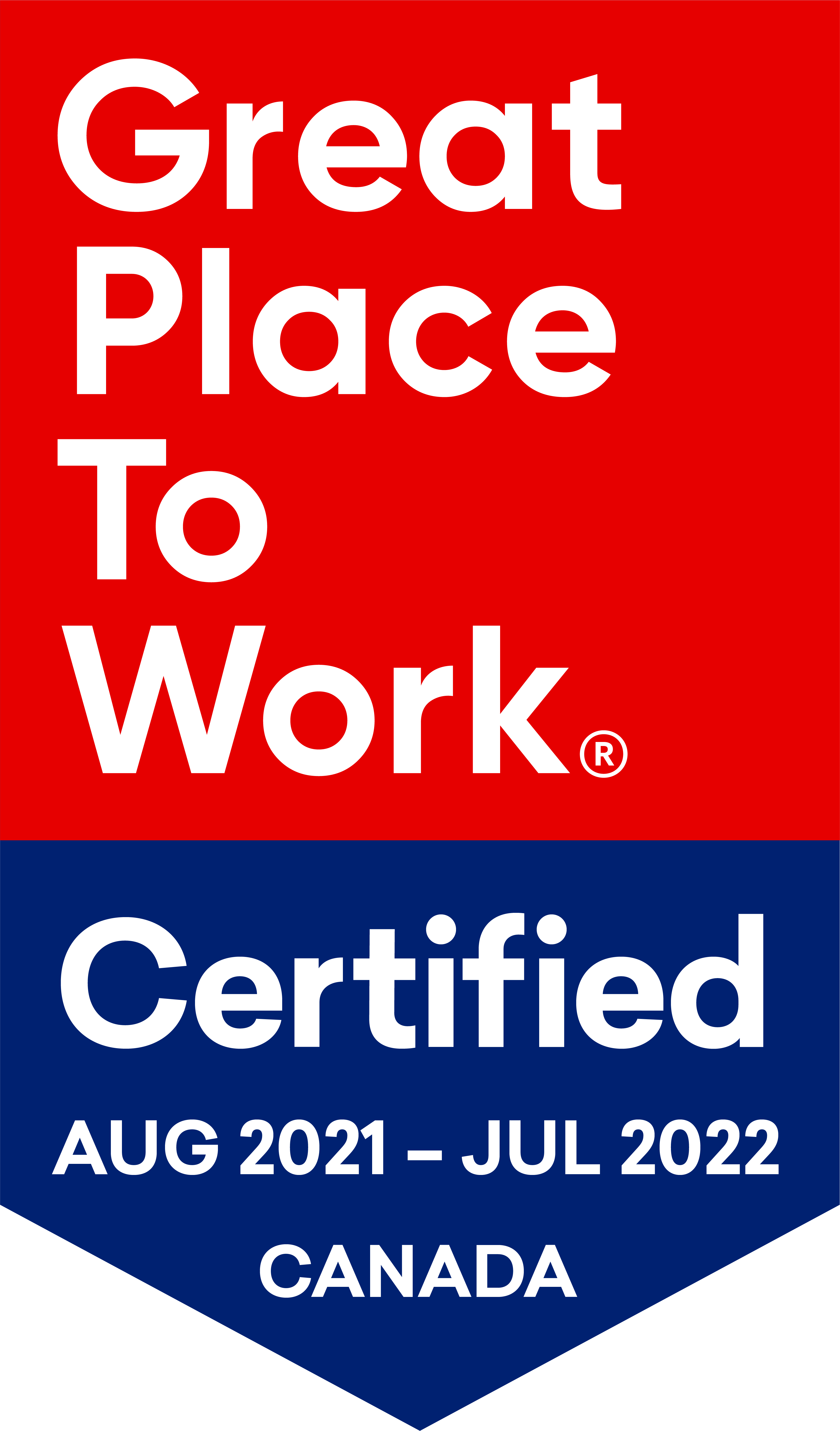 Great Place to Work Certificate - Aug 2021